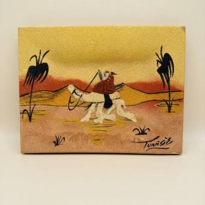 Handcrafted Tunisian Sand Art Desert Scene in Wooden Frame